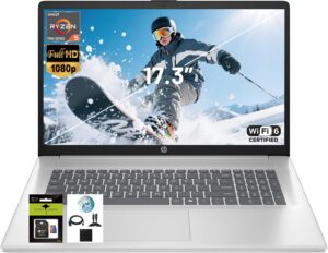 HP 17.3″ FHD IPS Laptop, Quad Core AMD Ryzen 5 7520U (Beat i7-1255U) 8GB DDR5 RAM 512GB SSD, Business-Student Laptop with Copilot AI Fast Charge Private Webcam Wifi6 Win11, w/GM Accessory