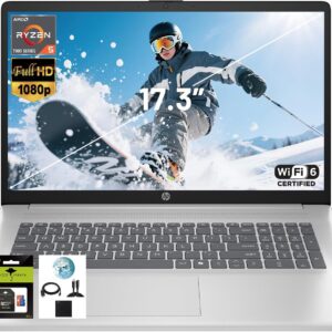 HP 17.3″ FHD IPS Laptop, Quad Core AMD Ryzen 5 7520U (Beat i7-1255U) 8GB DDR5 RAM 512GB SSD, Business-Student Laptop with Copilot AI Fast Charge Private Webcam Wifi6 Win11, w/GM Accessory