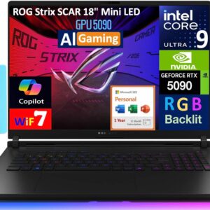 ASUS ROG Strix Scar AI Gaming Laptop 18″ 240Hz Mini LED WQXGA Display (Intel Ultra 9-275HX, GeForce RTX 5090 24GB, 32GB DDR5, Win 11 Pro) w/MS 365 Personal, DKZ USB Port Expander